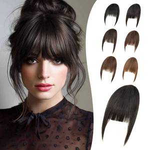 lot 12156 image: Eonluxe Clip in Bangs Real Human Hair, Natural Human Hair Bangs for Women, Seamless Wispy Fringe Hair Extensions with Temples, Clip in Hair Extension (Natural Black)