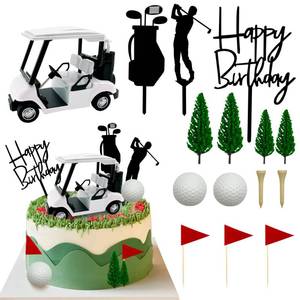 lot 12158 image: 2026 New Golf Cake Decorations Golf Cart Cake Toppers Heading for The Green Cake Topper for Golfers with Cart Flag Golf Ball for Golf Theme Party Supplies (White)