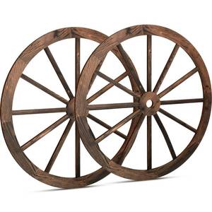 lot 12165 image: Qunclay 2 Pcs 12 Inch Wooden Wagon Wheel Decor, Western Rustic Decorations