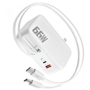 lot 12184 image: 66W Retractable Wall Charger,4-in-1 Plug with Dual USB-C Cable Fast Charger