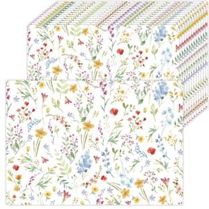 lot 12190 image: HSDSH 50 Pack Wildflower Paper Placemats Disposable,16x 11 Inch Spring Floral Placemats Summer Paper Table Mats for Wedding Bridal Shower Birthday Party Supplies (Slight Use ) (Orange And Blue)