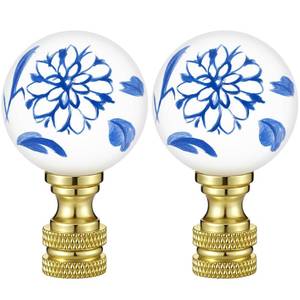 lot 12191 image: Retisee 2 Pcs 1.2 Inch Blue and White Porcelain Floral Ball Finials for Lamps Thread Size 14-27 Finial Lamp Shade Top Screw Lamp Topper Knob Ceramic Decorative Chinoiserie Finials Polished Brass Base