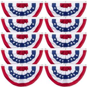 lot 12194 image: 10 Pieces American Pleated Fan Flag, 3 X 1.5 Ft USA Patriotic Pleated Fan Flag 4th of July Half Fan Banner Decoration for Independence Day Porch Garden Outdoor Indoor Decorations