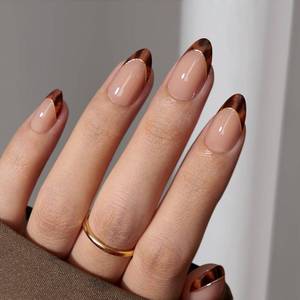 lot 12201 image: BTArtbox Press On Nails, Tortoise Shell, Short Almond, French Tip, 32Ct