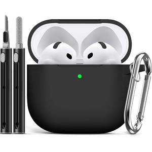 lot 12202 image: Ljusmicker for AirPods 4 Case 2024 with Cleaner Kit,Soft Silicone Protective Cover for Apple AirPods 4th Generation Cases for Women Men,Compatible with AirPod 4 Case Accessories with Keychain-Black