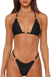 lot 12212 image: MIKETAI Sexy Bikinis for Women 2 Piece Bikini Spaghetti Strap Swimsuits Solid Color Bathing Swimwear Triangle Bathing Suit (US, Alpha, Medium, Regular, Regular, Black)