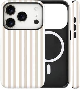 lot 12213 image: flewfun Magnetic for iPhone 17 Pro Case Cute Stripes Phone Case, Apricot