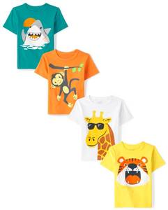 lot 12215 image: The Childrenfts Place Baby Boys Short Sleeve Graphic T-Shirt Infant-and-Toddler-Shirts, Aspen GoldCarrot StickClear Aqua, 5T US (Only Two White And Yellow)