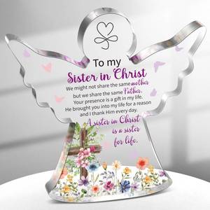 lot 12217 image: Gerrii Christian Gifts for Women Angels Figurines Inspirational Religious Gifts for Her Bible Verse Desk Decor Spiritual Acrylic Plaque Sign Decor for Birthday Holiday Mom Sister(Sister in Christ)