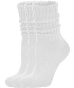 lot 12219 image: AugRing Womenfts Scrunch Crew Socks Retro 3-Pack Solid Cotton Boot Calf Socks Chunky Ribbed Cozy Slouchy Socks Size 5-11 (US, Alpha, One Size, Regular, Regular, 3 Pack White) (Only Twi Pairs)