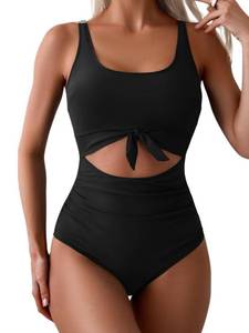 lot 12233 image: Eomenie Women Tummy Control Swimsuit Cutout Tie Knot one piece Bathing Suit Size Large