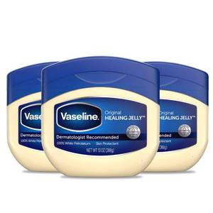 lot 12237 image: Vaseline Petroleum Jelly Original 3 Count Provides Dry Skin Relief And Protects Minor Cuts Dermatologist Recommended And Locks In Moisture 13oz (One Leaking)