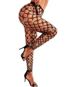 lot 12238 image: RSLOVE Women Sexy High Waist Tights Rhinestone Sparkle Fishnet Stockings Pantyhose Leggings Lingerie Pants,Black-Colorful Rhinestones