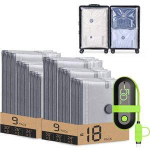 lot 13636 image: Vacbird Travel Vacuum Bags with USB Electric Pump, 18 Pack Vacuum Bags for Travel, Compression Vacuum Packing Bags for Luggage and Suitcase, Space Saving Travel Bags for Clothes and Clothing,Carry-On