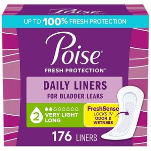 lot 13637 image: Poise Daily Incontinence Panty Liners  2 Drop  Very Light Absorbency  Long  176Ct