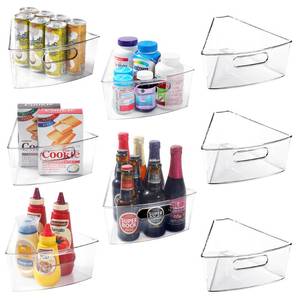 lot 13646 image: Leeden Lazy Susan Organizer for 26in Diameter Corner Lazy Susan, Plastic Kitchen Cabinet Storage Bins with Handle, 8 Packs, 18 Wedge - Food Safe, BPA Free