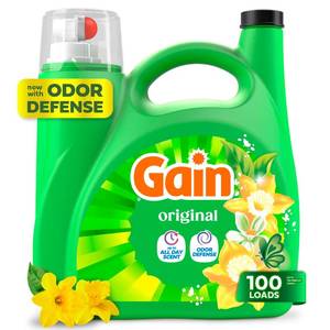 lot 13647 image: Gain Liquid Laundry Detergent, Freshness, Odor Defense, High Efficiency Washing Machine Liquid Laundry Soap, Original Scent, 132 fl oz, 100 Loads (Packaging May Vary)