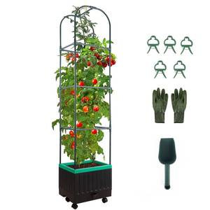 lot 13650 image: Yhtpouqe Raised Garden Bed with Self Watering Garden Pots, Planter Box with Trellis for Climbing Plants Vegetable Vine Flowers, Tomato Cage Planter for Indoor Outdoor Yard Greenhouse Use