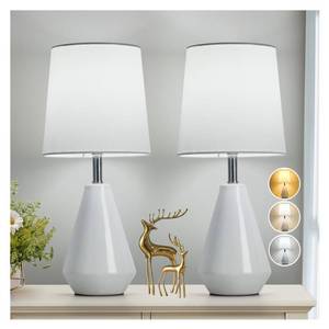 lot 13653 image: bdayanx Small Bedside Table Lamp for Bedroom-Reading Desk Lamp Set of 2,with 3 Color Temperatures,15.5in Nightstand Ceramic Lamp with Fabric Shade for Kids Room,Living Room,Dorm,Home Office(White)