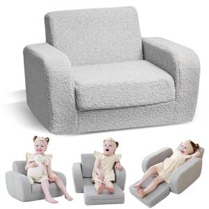 lot 13661 image: KidBloom 3-in-1 Toddler Couch, Toddler Chairs Comfy 2-3 Years Old, Gray