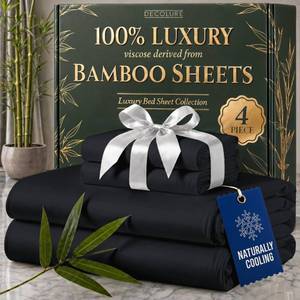 lot 13677 image: DECOLURE 100percent Viscose Derived from Bamboo Sheets Queen Size - Luxury 6 Pc Naturally Cooling Sheets, Ultra Soft Bed Set - Deep 17in Pockets, Durable Double Stitching, Oeko Tex Standard (Black)