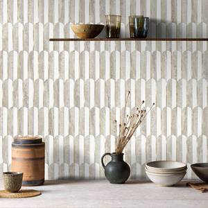 lot 13681 image: Vamos Peel and Stick Backsplash Seamless Tile for Kitchen and Bathroom,White and Beige Slate PVC Mixed Light Gold Self Adhesive Fish Scale Metal Mosaic Tiles (10 Sheets)
