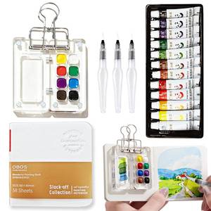 lot 14278 image: MUZMDNI Mini Watercolor Set, Travel Palette for Sketching, Acrylic Palette