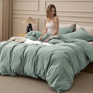 lot 14284 image: Bedsure PureWoven 100percent Washed Cotton Duvet Cover Set, Queen Size, 3-PC