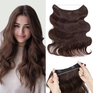 lot 14295 image: Rich Choices 100percent Real Human Hair Halo Hair Extensions for Women Invisible Wire Hair Extensions Remy Halo Hair Clip in Hairpiece One Piece 16 Inch #2 Dark Brown