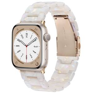 lot 14297 image: V-MORO Resin Band Compatible with Apple Watch Series 7891011 41403842mm, Women Fashion Strap for iWatch Series 654321SE, Lightweight Bracelet Wristband Replacement, Ivory White-Rose Gold