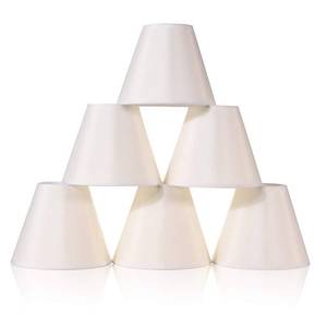 lot 14300 image: Wellmet Chandelier Shades, ONLY FOR CANDELABRA BULBS, Clip-on Fitter Lamp Shades, 3in x 6in x 5in, Set of 6, Cream White