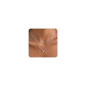 lot 14322 image: Mothers Day Gifts for Mom Dainty Gold Necklaces for Women Trendy Non Tarnish 14K Gold Plated Cubic Zirconia Necklace Layered Simple Cute Four Leaf Clover Choker Jewelry Birthday Gifts (Layered CZ, Silver)