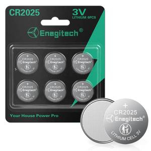 lot 14350 image: Enegitech CR2025 Lithium Coin Batteries Button 2025 3V Lithium Battery Use in Key Fobs, Fitness Watches, 3D Glasses, Calculators, Remote Controls, Thermometers (6 Pack)