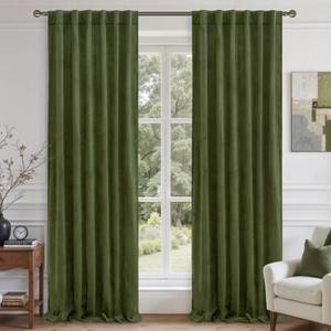 lot 19031 image: LAMIT Sage Green Velvet Curtains 120 Inches Long for Living Room, 2 Panels