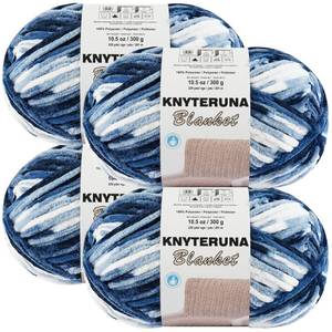 lot 19032 image: Knyteruna #6 Super Bulky Blanket Yarn for Crocheting - 4 Skeins(Each 10.5oz300g, 220yds201m), Chunky Chenille Thick Plush Big Soft Yarn for Crocheting Knitting Blankets, Multi Blue and White