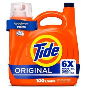 lot 19034 image: Tide Liquid Laundry Detergent, Original Scent, 125 fl oz, 100 Loads, Boosted Clean Even in Cold Water with Concentrated Washing Soap