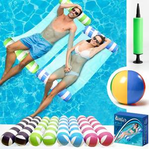 lot 19035 image: 4 Pack Inflatable Pool Hammock Floats with Air Pump and Beach Ball, 4-in-1 Water Hammock Chair, Saddle, Lounge, and Drifter, Adult Size Pool Floaties for Swimming Pool