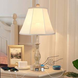 lot 19039 image: LALISU Farmhouse Table Lamp Touch Control 3-Way Dimmable Table Lamp, Modern Nightstand Lamp with 2 USB Port Bedside Desk Lamp with Fabric Shade for Living Room Bedroom Hotel (Pack 1-Beige Shade)