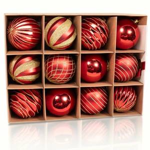 lot 19040 image: 12PCS Red Gold Christmas Ball Ornaments, 3.15in Large Shatterproof Plastic Hand-Painted Glitter Xmas Tree Decorations (Red and Gold)(1 Dented)