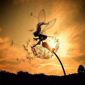 lot 19047 image: Fcteap Flower Fairy Dancing with Dandelion Garden Art Sculpture Stainless Steel Statue Christmas Halloween Decoration for Outdoor Yard Courtyard Lawn Patio Metal Ornaments (Hurdle)