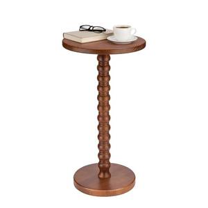 lot 19062 image: Junistra Small Round Side Table, 11.7 in Solid Wood Drink Table, Brown