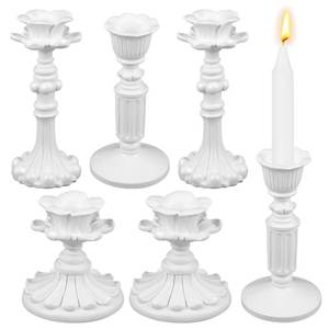 lot 19072 image: Suclain 6 Pcs Vintage Candlestick Holders Taper Resin Candle Holder Retro Antique Candle Holder Floral Decorative Candlesticks for Wedding Anniversary Table Centerpieces Fireplace (Column,White)