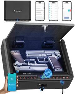 lot 19073 image: BILLCONCH Gun Safe for Handgun with Fingerprint, App, 0�9 Numeric Keypad