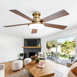 lot 19083 image: CalorHoga 52 Inch Low Profile Gold Ceiling Fans with Lights and RemoteApp