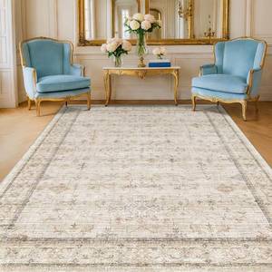 lot 19085 image: Farmhouse 6x8 Area Rug for Living Room, Beige Cream Large Rug for Bedroom, Dining Room and Home Office, Soft Modern Carpet for Neutral Home Decor, Non-Slip Washable Floor Rug for High-Traffic Areas