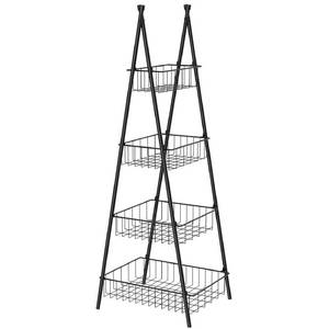 lot 19087 image: Wire Basket Stand for Kitchen and Bathroom 4 Tier Fruit Storage Basket Metal Floor Standing Vegetable Holder, Black