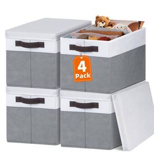 lot 19091 image: Large Closet Storage Baskets Bins with Lids 4 Pack, Storage Baskets for Organizing Shelves Nursery Bedroom, Home Dorm Closet Organizers Cubes for Clothes Toys Blanket Book - Stackable -14x10x9.5