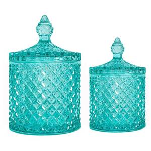 lot 19096 image: 2 Pack Glass Qtip Holder, Apothecary Jars with Lids Bathroom Storage