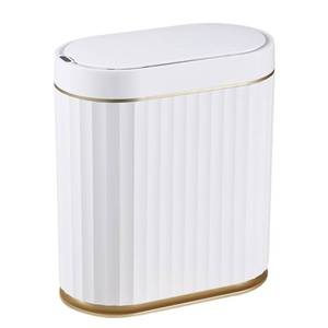 lot 19098 image: ELPHECO Bathroom Trash Can with Lid, 2 Gallon, Motion Sensor, White Gold
