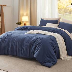 lot 19099 image: Bedsure Oversized King Comforter Set, Navy Soft Prewashed Bedding for All Seasons, 3 Pieces GentleSoft Bed Set, 1 Lightweight Comforter (120inx98in) and 2 Pillowcases (20inx36in)